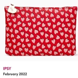 4/$10 Ipsy Glam Bag New Unused February 2022 Red Pink Valentine Hearts MakeupBag